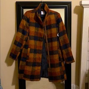 Oversized Soft-Brushed Plaid Funnel-Neck Coat